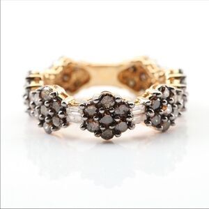 Gold Band Ring with Brown Diamond Cluster Accents